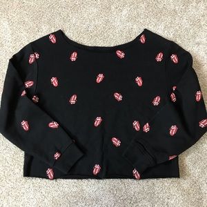 Bravado ROLLING STONES Black TONGUE Cropped SHIRT